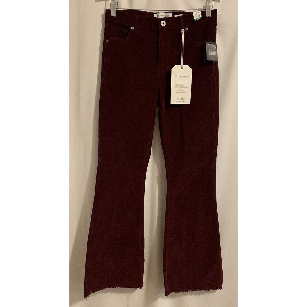 RE Generation Junior Size 7 Pants Flower High Rise Flare Corduroy Burgundy NWT